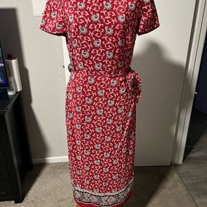 Talbots Red and White Paisley Midi Dress